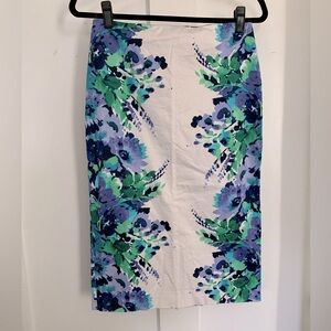NY&Company Blue Green & White Floral Pencil Straight Skirt 7th Avenue Suiting 2
